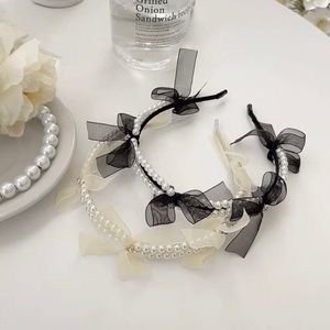 Pearl hair band summer senior sense of light luxury bow hair card headdress